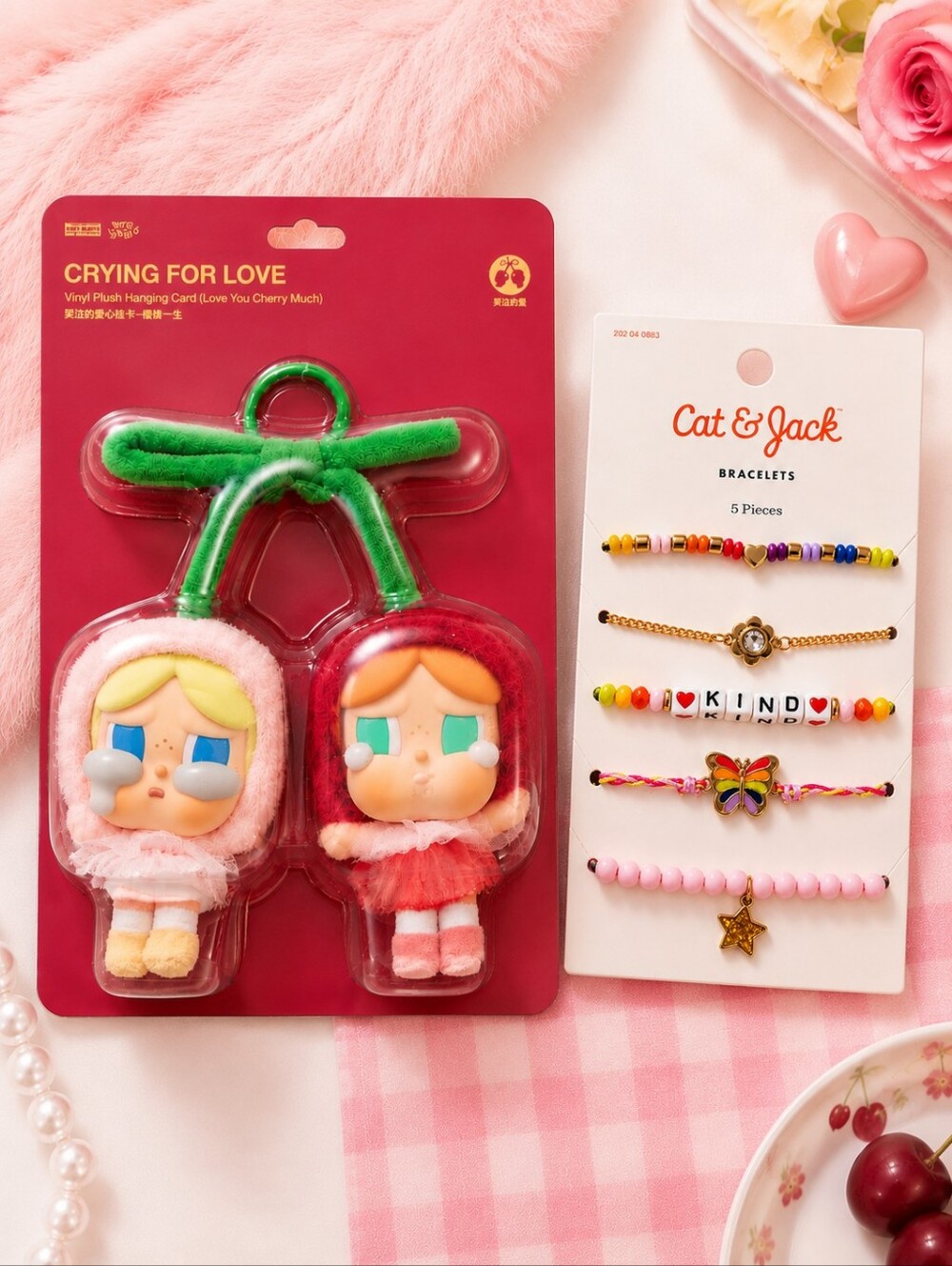 POP MART CRYBABY Crying For Love Plush Bag Charm Set NIP Rare & Cat Jack 5 PcSet